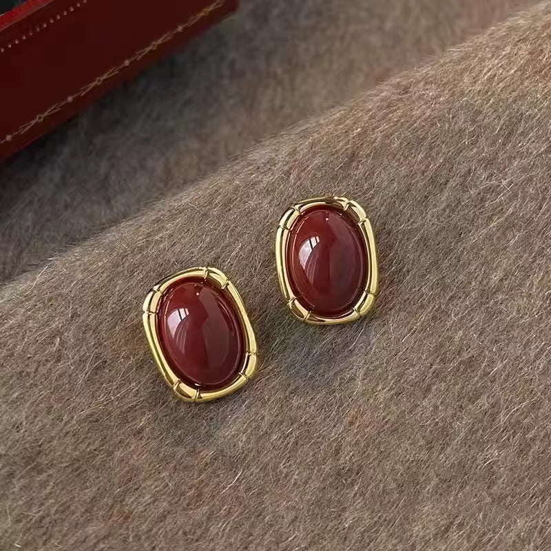 Vintage Enamel Wine Red Stud Earrings